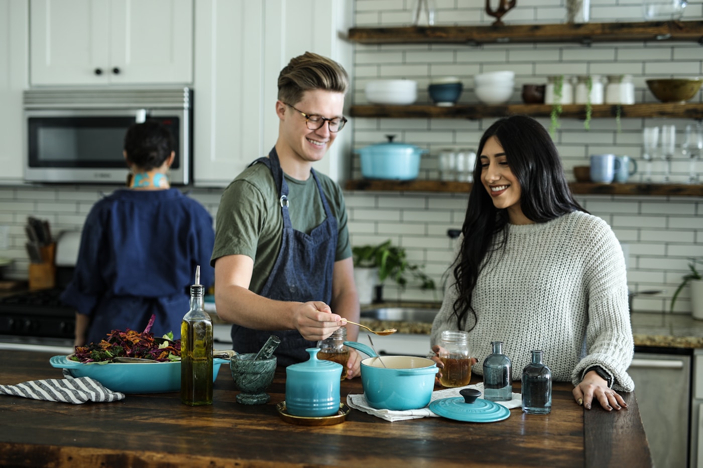 Warm kitchen scene with cooking ingredients